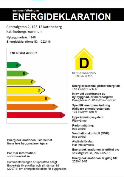 Energideklaration nybyggd villa - utan krav på besiktningsbesök